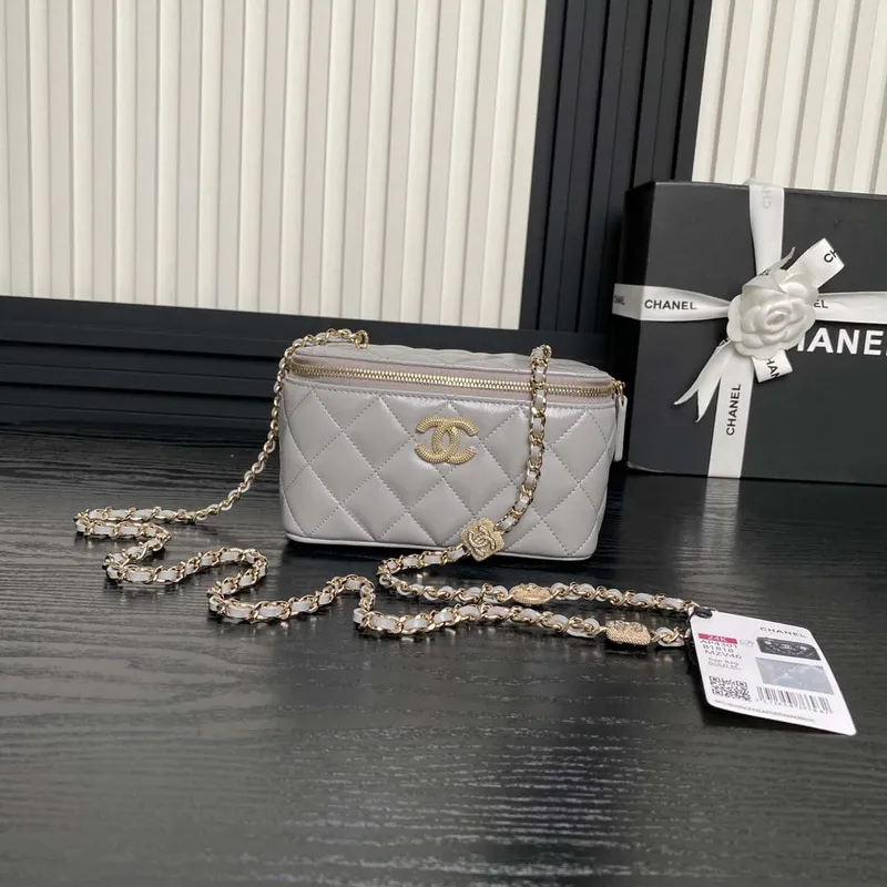 Chanel AP4301 Clutch Embossed Rhinestone s řetízkem Vanity Box taška Šedá