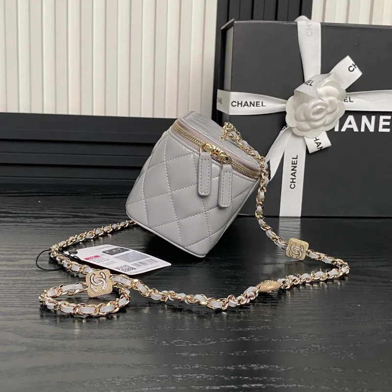 Chanel AP4301 Clutch Embossed Rhinestone s řetízkem Vanity Box taška Šedá