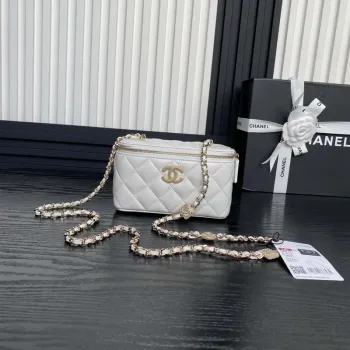 Chanel AP4301 Clutch Embossed Rhinestone s řetízkem Vanity Box taška bílá