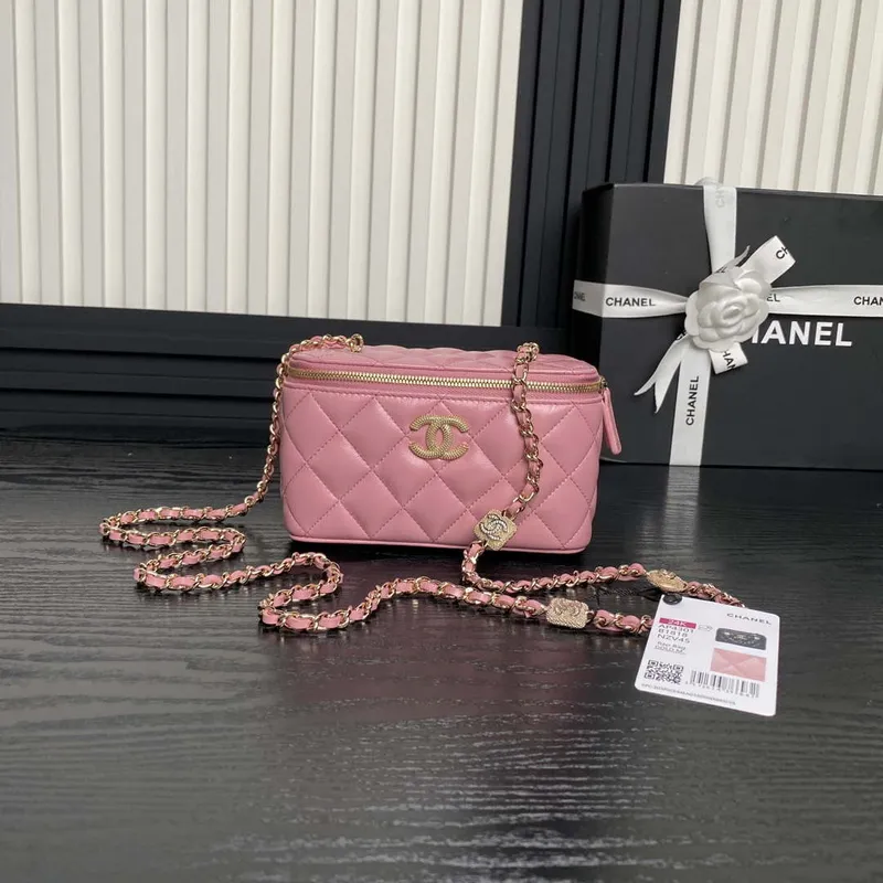 Chanel AP4301 Clutch Embossed Rhinestone s řetízkem Vanity Box taška Růžová