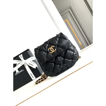 Chanel 24K Nová malá taška Saddle z jehněčí kůže AS9980 Černá zlatá