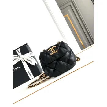 Chanel 24K Nová taška Saddle Bag z jehněčí kůže AS9981 Černá Zlatá