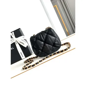 Chanel 24K Nová taška Saddle Bag z jehněčí kůže AS9981 Černá Zlatá