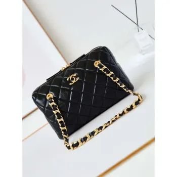 Chanel 24K Nová bowlingová koule z voskované jehněčí kůže AS5152 Černá Zlatá