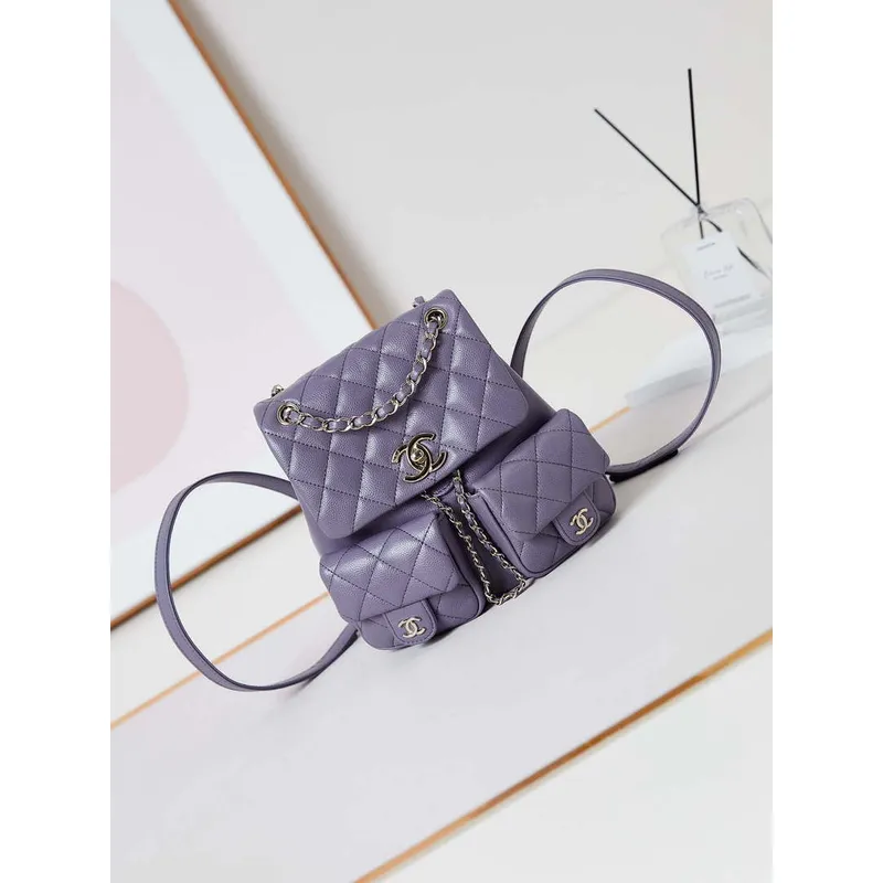 Batoh Chanel AS3860 z lesklé telecí kůže se zlatým a světle fialovým vzorem