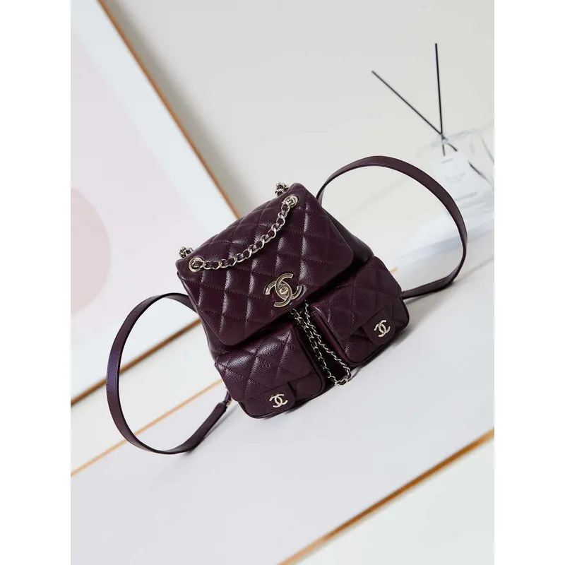 Batoh Chanel AS3860 z lesklé telecí kůže, zlatá vínová barva