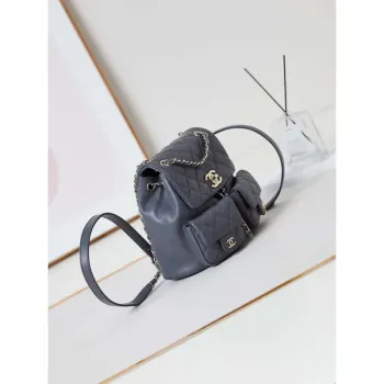 Batoh Chanel AS3860 z lesklé telecí kůže se zrnitým povrchem, zlatá šedá