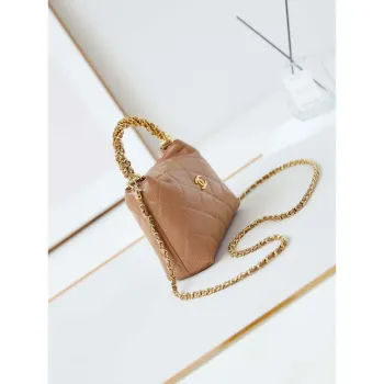 Chanel AS4189 Hobo pletená s horním uchem Lesklá jehněčí kůže a zlatý kov Hnědá