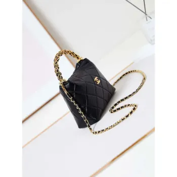 Chanel AS4189 Hobo pletená s horním uchem Lesklá jehněčí kůže a zlatý kov Černá