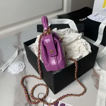 Chanel AS4109 Mini taška s klopou a horním uchem Lesklá jehněčí kůže a zlatý kov Fialová