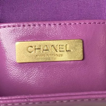 Chanel AS4109 Mini taška s klopou a horním uchem Lesklá jehněčí kůže a zlatý kov Fialová