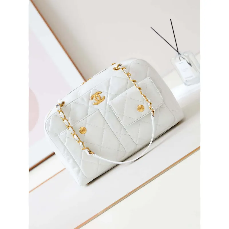 Chanel 24K Bowling Shoulder bowlingová taška Zlatá AS4933 Bílá