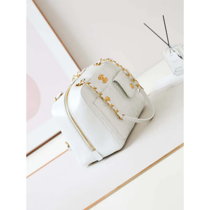 Chanel 24K Bowling Shoulder bowlingová taška Zlatá AS4933 Bílá