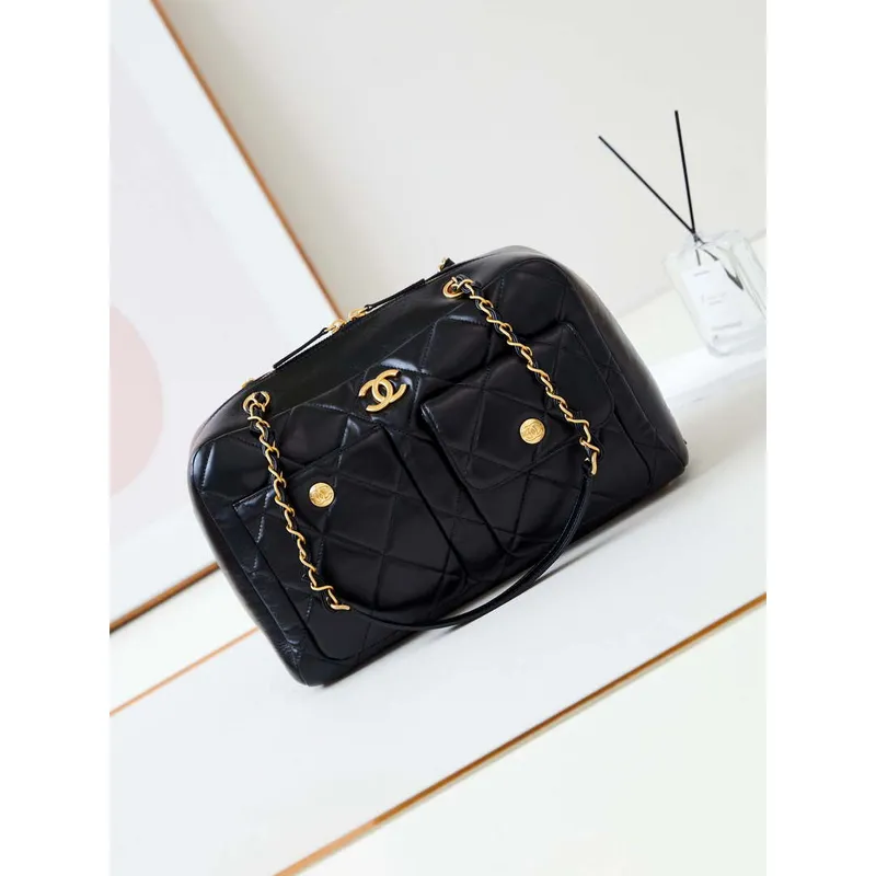 Chanel 24K Bowling Taška přes rameno Gold AS4933 Černá