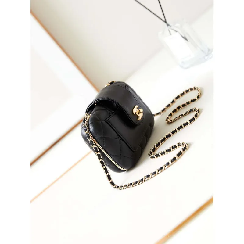 Chanel AS5178 Večerní kabelka na řetízku z jehněčí kůže, zlatý kov, černá