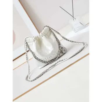 Chanel 22 Mini kabelka z lakované telecí kůže s gradientem a lakovaným kovem AS3980 Bílá a růžová stříbrná