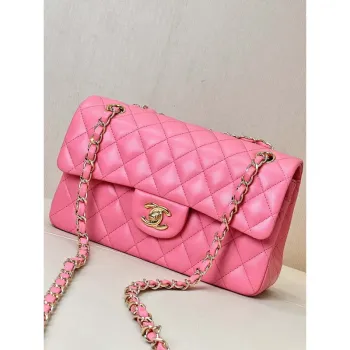 Chanel A01117 Kabelka s klopou Classic Bag 23 cm růžová červená jehněčí kůže