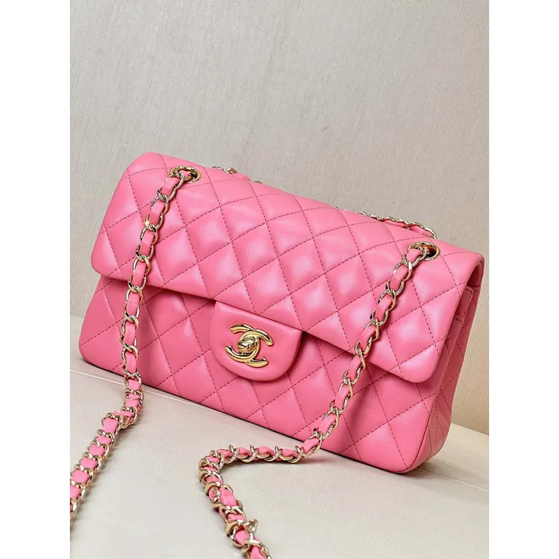Chanel A01117 Kabelka s klopou Classic Bag 23 cm růžová červená jehněčí kůže