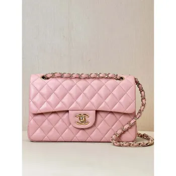 Chanel A01117 Kabelka s klopou Classic Bag 23 cm růžová jehněčí kůže