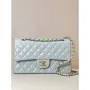 Chanel A01112 Klopová klasická kabelka 11.12 Jehněčí kůže a zlatý kov Světle modrá