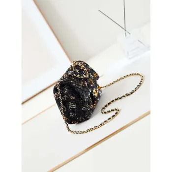 Chanel 24S AS4561 Kabelka s klopou Flap Bag Flitry Zlatý kov Vícebarevná Černá