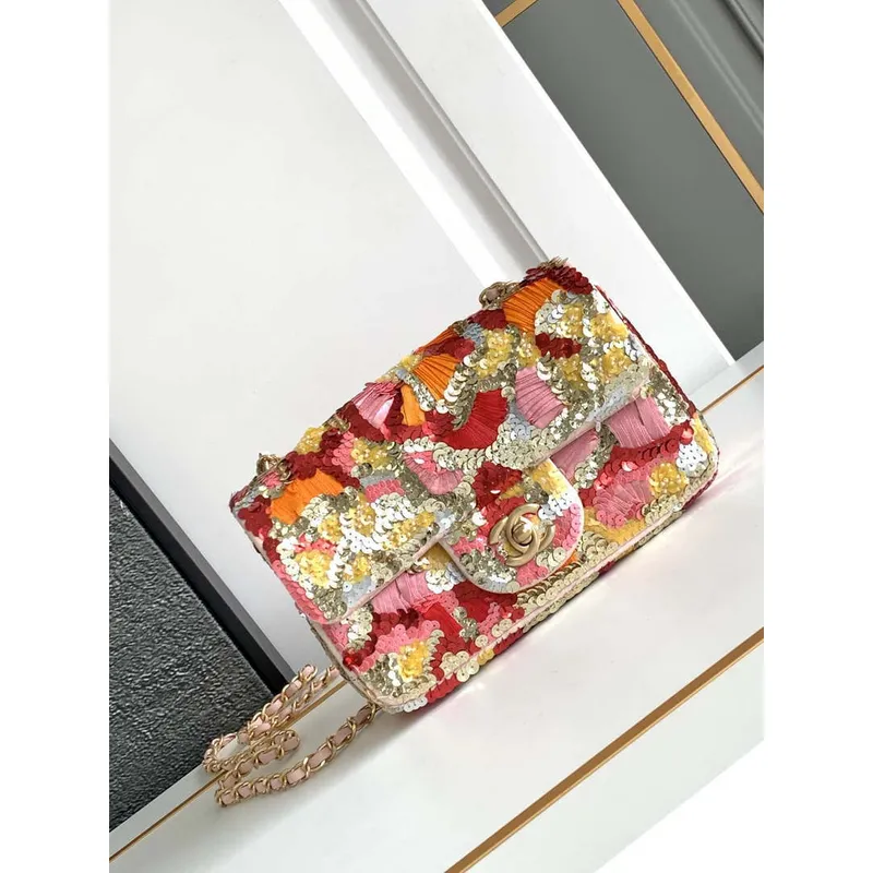 Chanel A69900 24P Mini Flap Pink Limited Edition Korálkové tašky