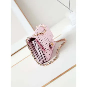 Chanel A01112 Klopová růžová látka s potiskem bílých kapek deště