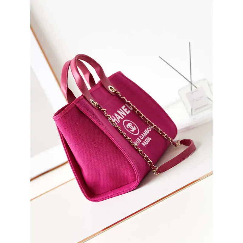 Chanel AS3257 Malá nákupní taška Směs vláken Telecí kůže a zlatý kov Růžová červená