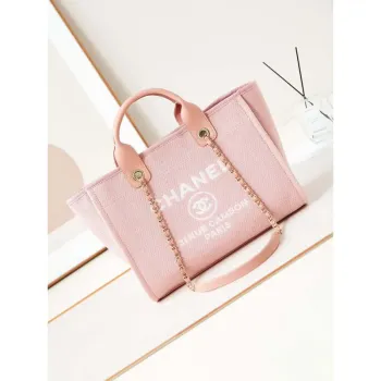 Chanel AS3257 Malá nákupní taška Směs vláken Telecí kůže a zlatý kov Růžová