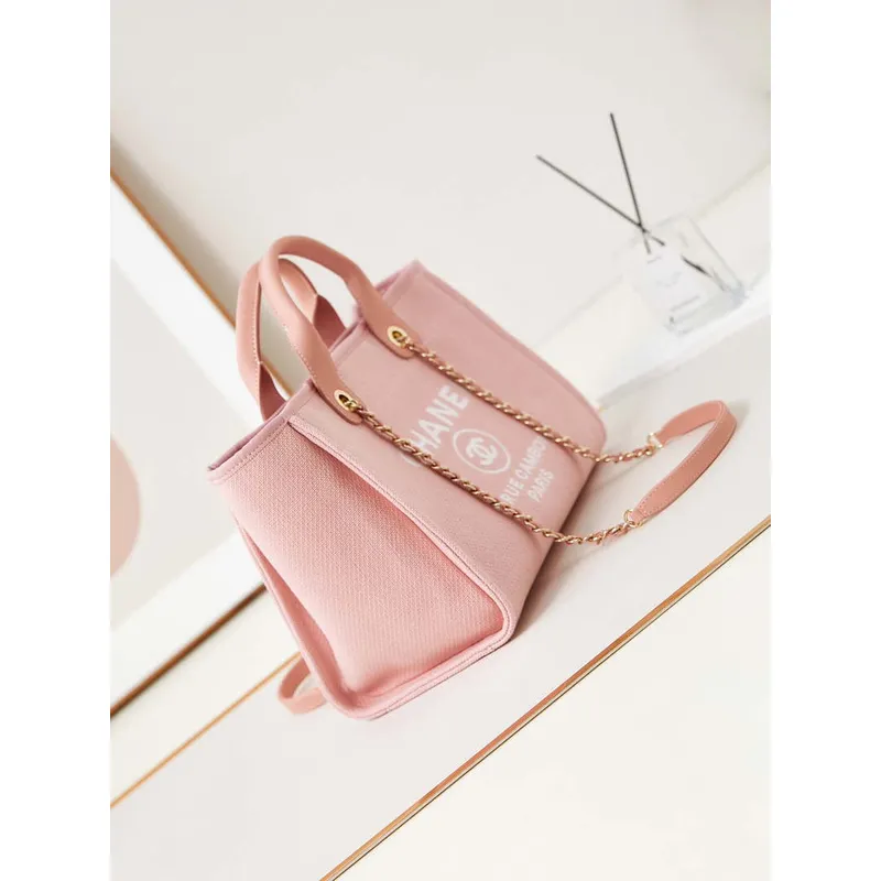 Chanel AS3257 Malá nákupní taška Směs vláken Telecí kůže a zlatý kov Růžová