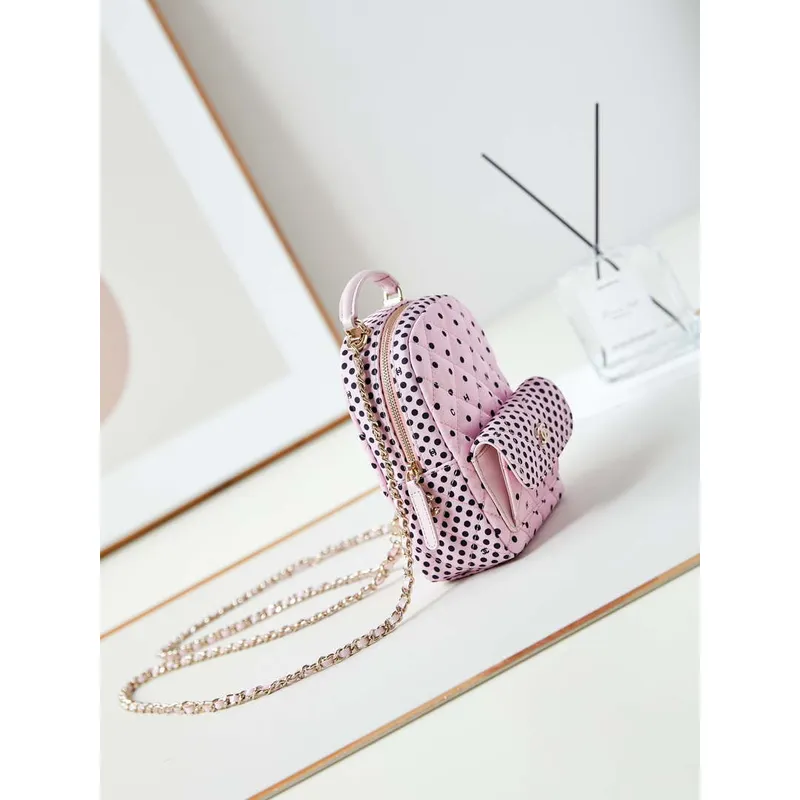 Chanel Ap3753 CLASSIC MINI Batoh Tweed & Zlatý kov Růžová & Černá