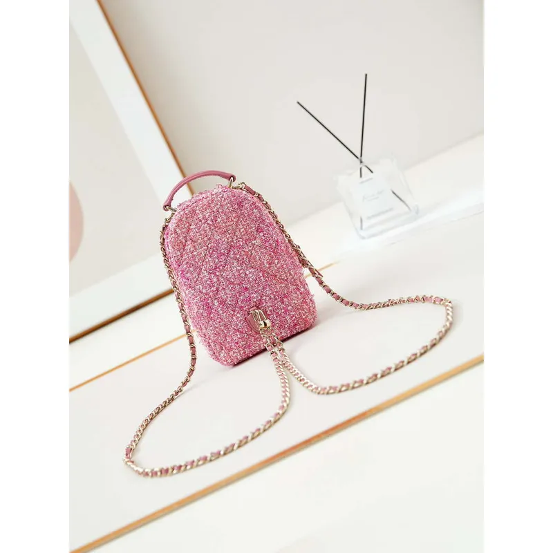 Chanel Ap3753 CLASSIC MINI Batoh Tweed & Zlatý kov Světle růžový
