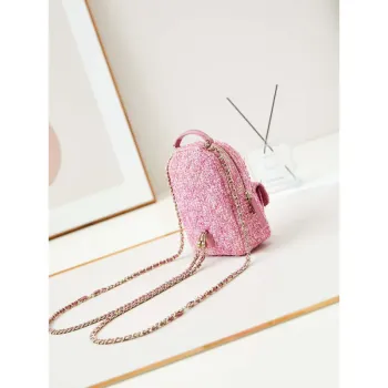Chanel Ap3753 CLASSIC MINI Batoh Tweed & Zlatý kov Světle růžový