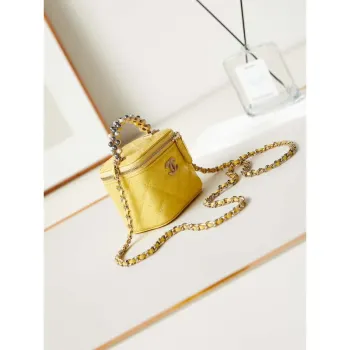 Chanel AP3805 Mini kabelka Lambskin Vanity Box s perlovou rukojetí, žlutá