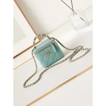 Chanel AP3805 Mini Clutch Lambskin Vanity Box taška s perlovou rukojetí, zelená