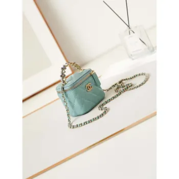 Chanel AP3805 Mini Clutch Lambskin Vanity Box taška s perlovou rukojetí, zelená