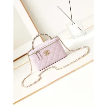 Chanel AP3804 Kabelka z jehněčí kůže s perleťovou rukojetí, růžová