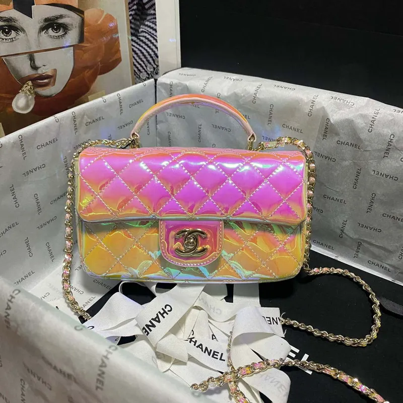 Chanel AS2431 Mini Flap Fantasy Mirror Telecí kůže a zlatý kov Růžová