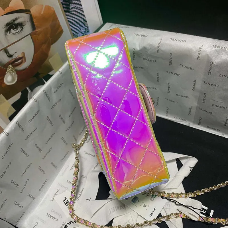 Chanel AS2431 Mini Flap Fantasy Mirror Telecí kůže a zlatý kov Růžová