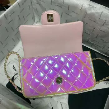 Chanel AS2431 Mini Flap Fantasy Mirror Telecí kůže a zlatý kov Růžová