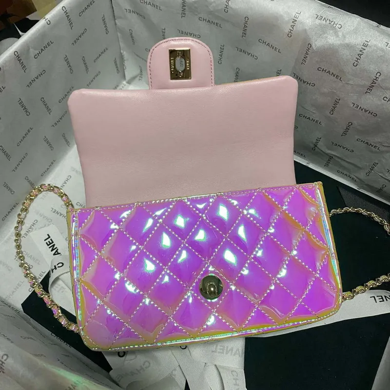 Chanel AS2431 Mini Flap Fantasy Mirror Telecí kůže a zlatý kov Růžová