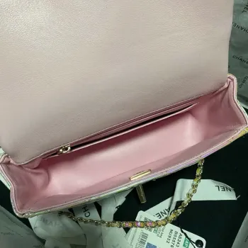Chanel AS2431 Mini Flap Fantasy Mirror Telecí kůže a zlatý kov Růžová