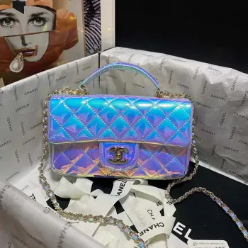 Chanel AS2431 Mini flap Fantasy Mirror Telecí kůže a zlatý kov Modrá