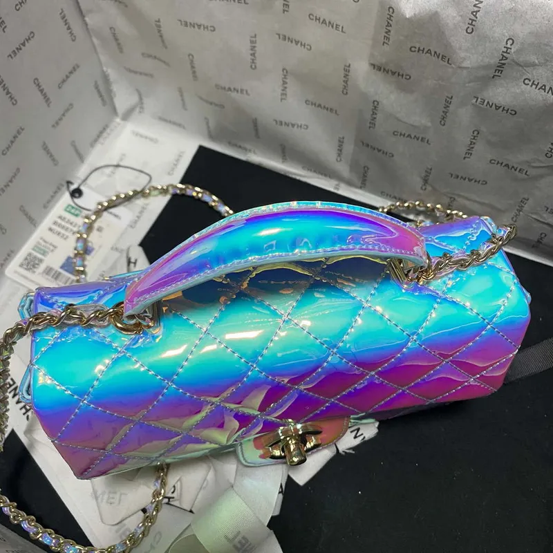 Chanel AS2431 Mini flap Fantasy Mirror Telecí kůže a zlatý kov Modrá