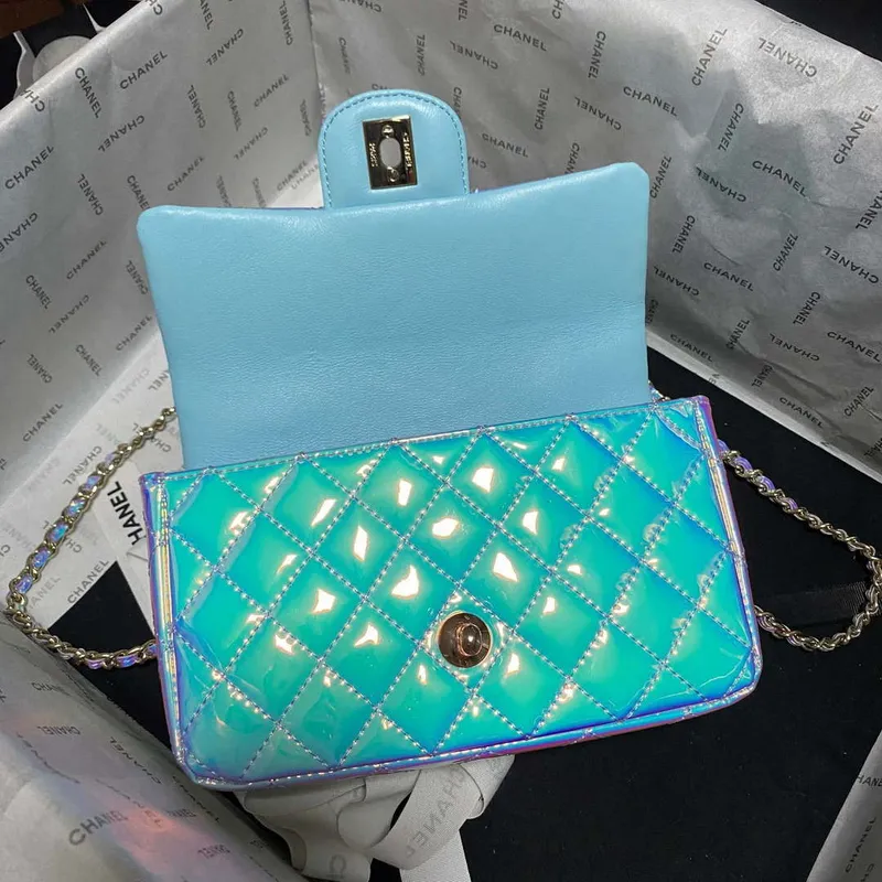Chanel AS2431 Mini flap Fantasy Mirror Telecí kůže a zlatý kov Modrá