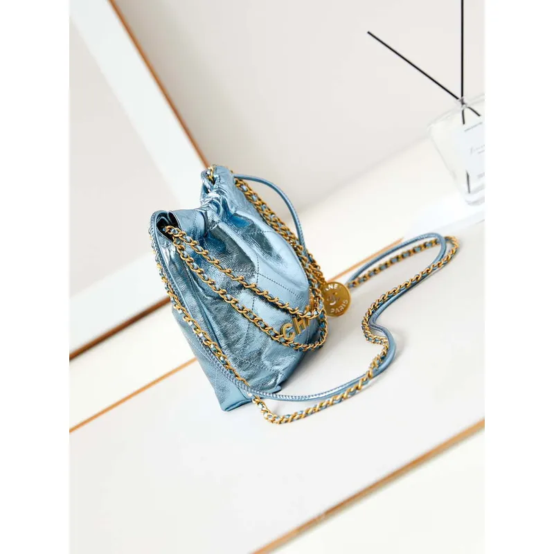 Chanel AS3980 22 Mini kabelka Fantasy barva Telecí kůže a zlatý kov Modrá
