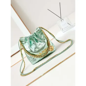 Chanel AS3980 22 Mini kabelka Fantasy barva Telecí kůže a zlatý kov Zelená