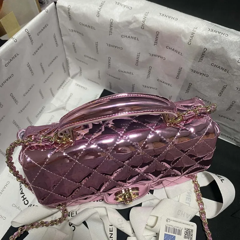 Chanel AS2431 Mini klopová zrcátková telecí kůže Metalická telecí kůže a zlatý kov Fialová