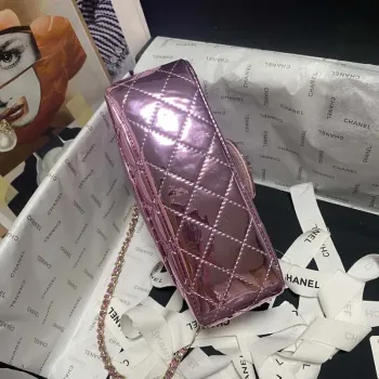 Chanel AS2431 Mini klopová zrcátková telecí kůže Metalická telecí kůže a zlatý kov Fialová