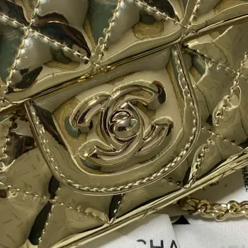 Chanel AS2431 Mini klopová zrcadlová telecí kůže Metalická telecí kůže a zlatý kov Zlato